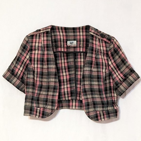 TNA Plaid shrug jacket, size medium (M), blue/green, pink, tan, short sleeves - Picture 2 of 9